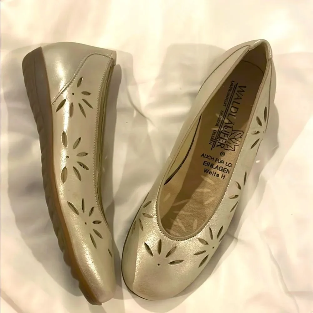 WALDLAUFER SILVER FLATS.   SUPER COMFORTABLE, CUT OUT DESIGNS.  NEW IN BOX